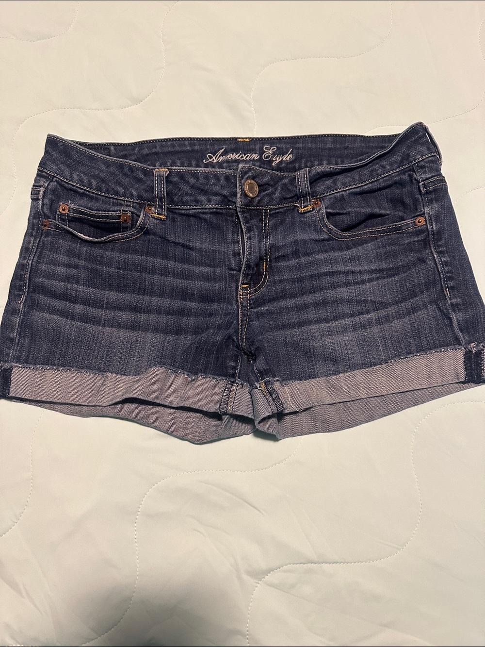 American Eagle Outfitters Dark Indigo Rolled Hem Jean Shorts